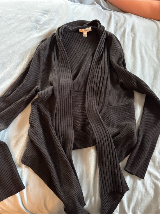Dress Barn Sweaters - Dress Barn Black Ribbed Open-Front Cardigan